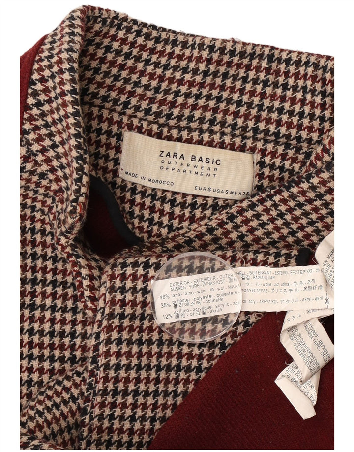 Женское двубортное пальто оверсайз Zara UK 10, маленькое бордовое с узором «гусиные лапки»
