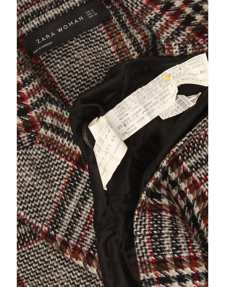 Женское пальто оверсайз Zara UK 10, маленькое серое клетчатое пальто из вискозы