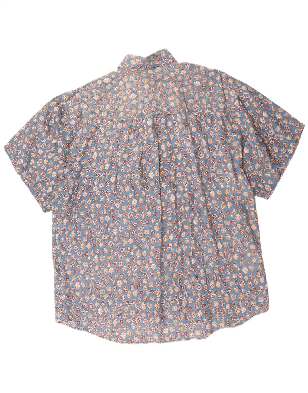 CARUSO Мужская рубашка с коротким рукавом, большая синяя, шелковая с геометрическим рисунком