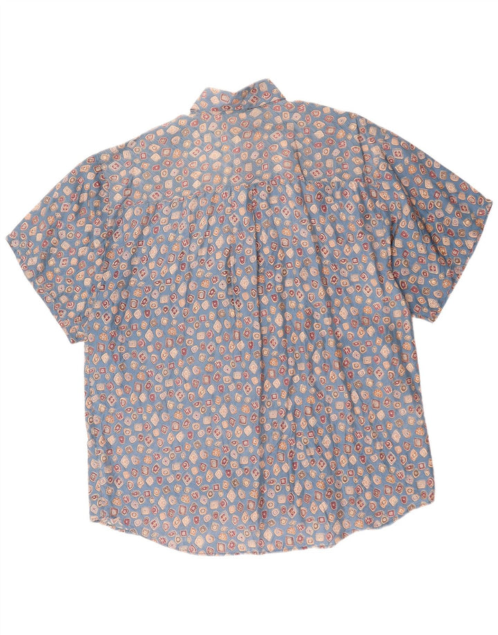 CARUSO Мужская рубашка с коротким рукавом, большая синяя, шелковая с геометрическим рисунком