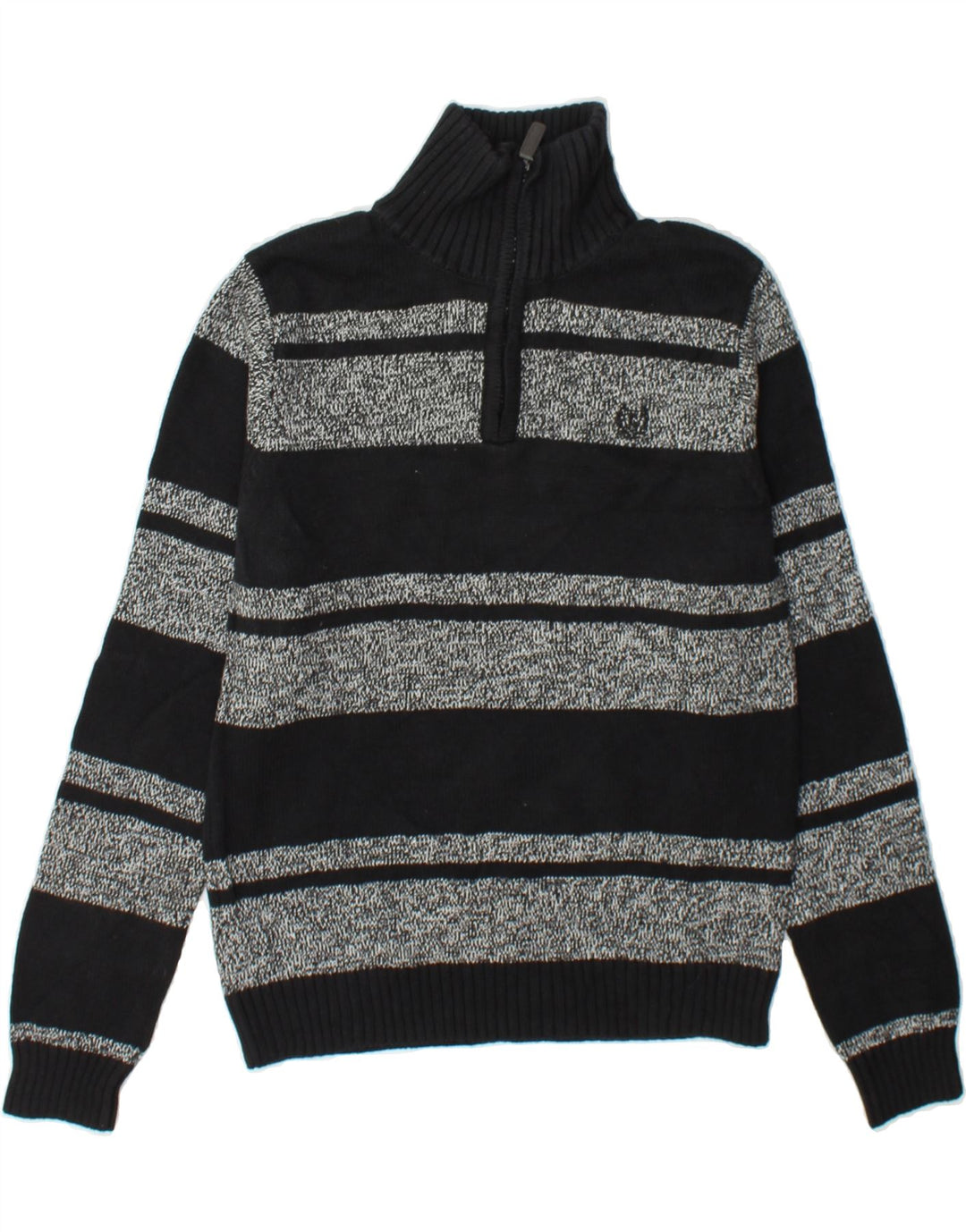 CHAPS Boys Zip Neck Jumper Sweater 10-11 Years Medium Black Striped Vintage Chaps and Second-Hand Chaps from Messina Hembry 