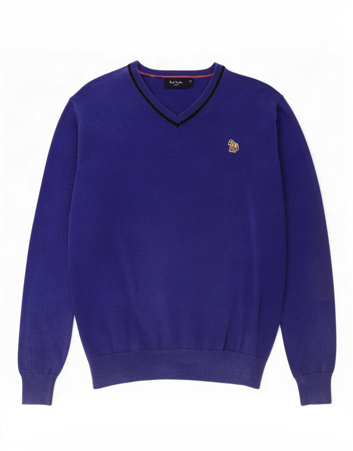 Мужской джемпер с v-образным вырезом Paul Smith, большой синий хлопковый свитер