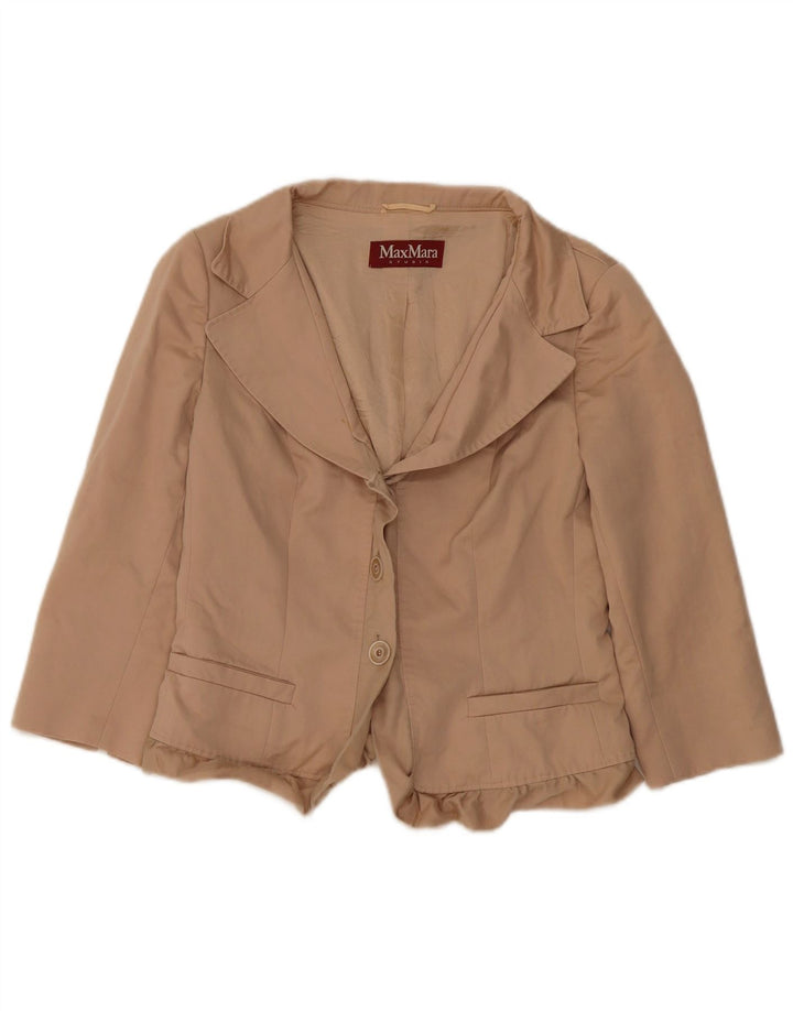 Женский укороченный пиджак с 3 пуговицами Max Mara, Великобритания, 12, средний, бежевый, шерстяной