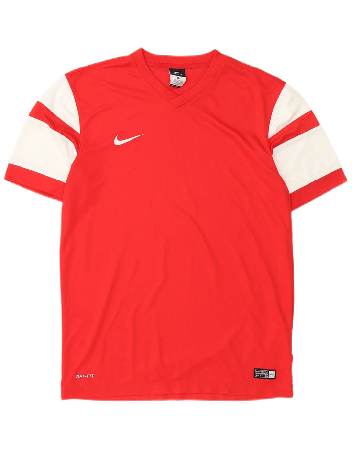 Мужская футболка Nike Dri Fit Верх среднего красного цвета из полиэстера с цветными блоками