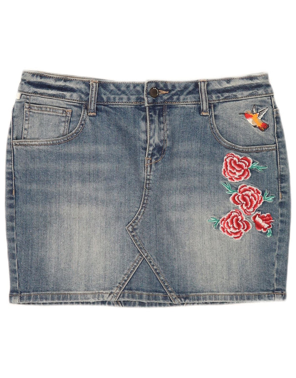 Винтажная женская джинсовая юбка с графическим рисунком EU 36, маленькая W30, синяя, хлопок