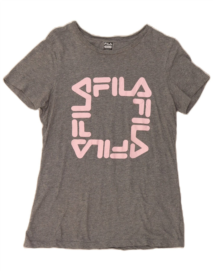 FILA Womens Graphic T-Shirt Top UK 12 Medium Grey Cotton Vintage Fila and Second-Hand Fila from Messina Hembry 