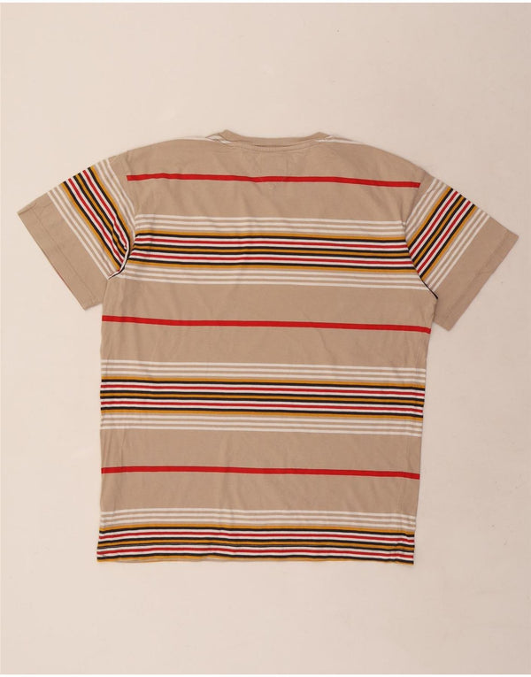 Tommy Hilfiger Mens T-Shirt Top Medium Beige Striped Cotton