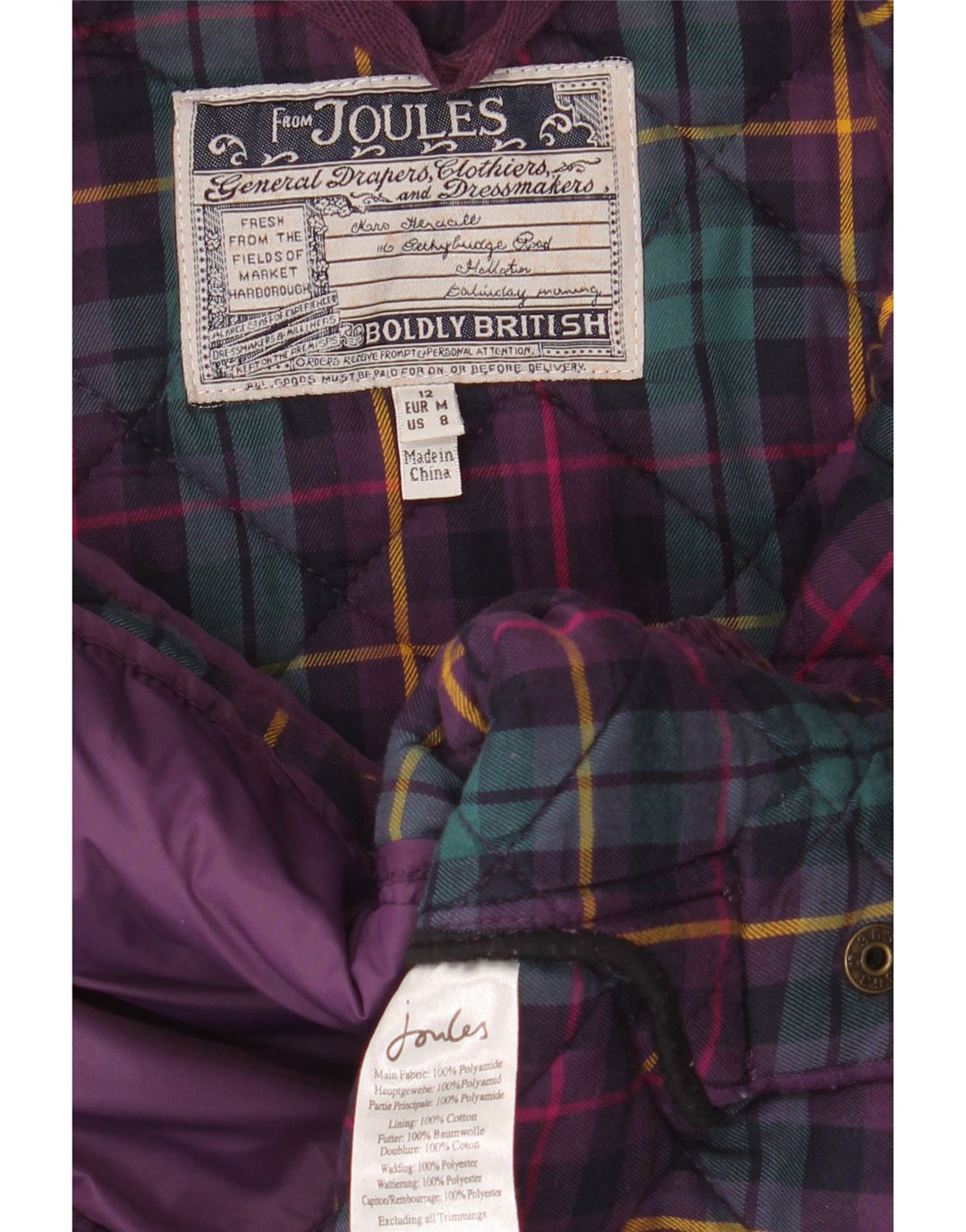 JOULES Женская стеганая куртка UK 12 Средний Фиолетовый Полиамид