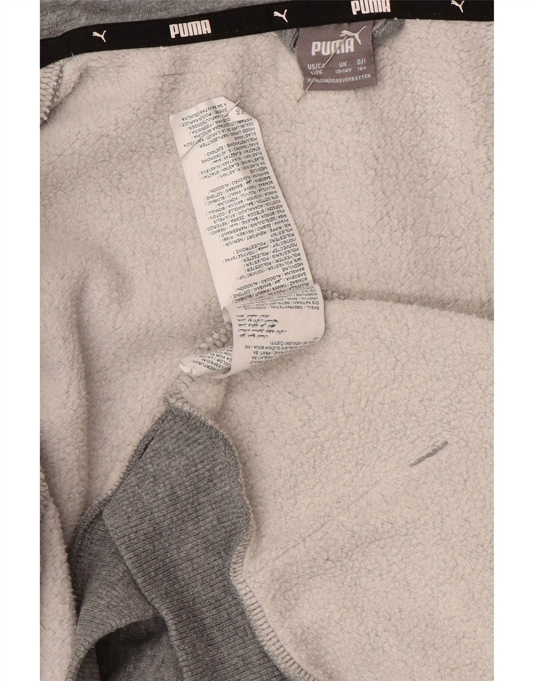 PUMA Свитер с капюшоном на молнии с графическим рисунком для мальчиков 13–14 лет, серый хлопок