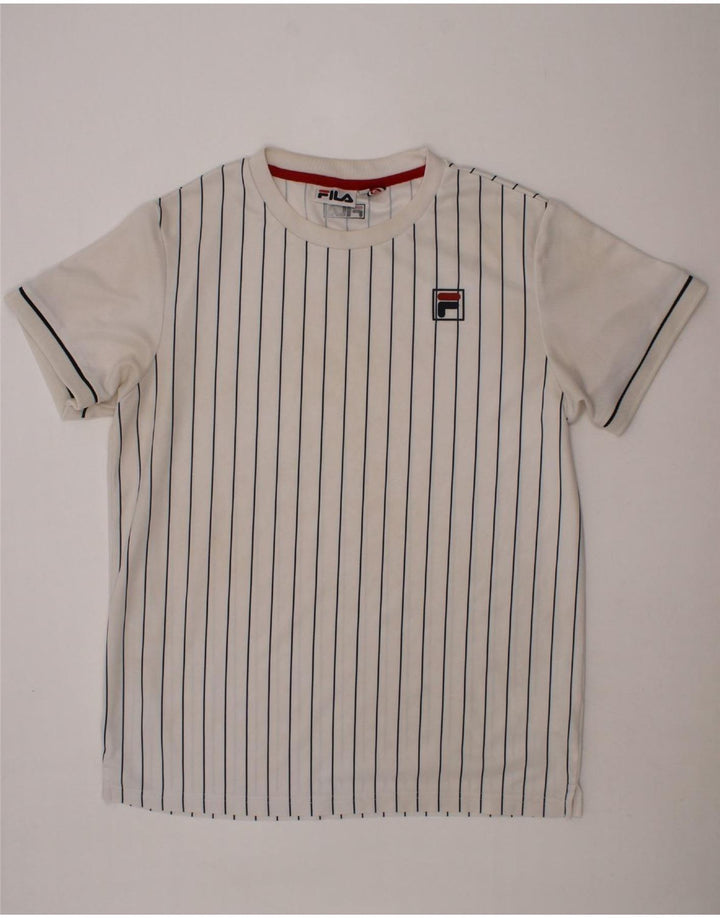 FILA Boys T-Shirt Top 13-14 Years White Striped Vintage Fila and Second-Hand Fila from Messina Hembry 