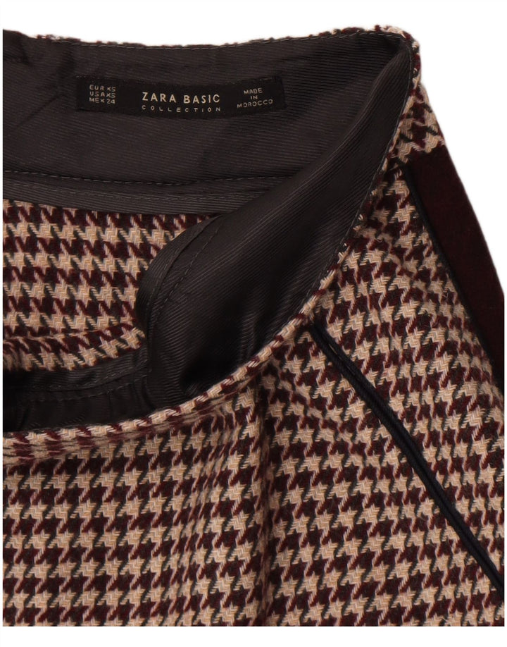 Женская мини-юбка Zara XS W24 бордовая с узором "гусиные лапки"