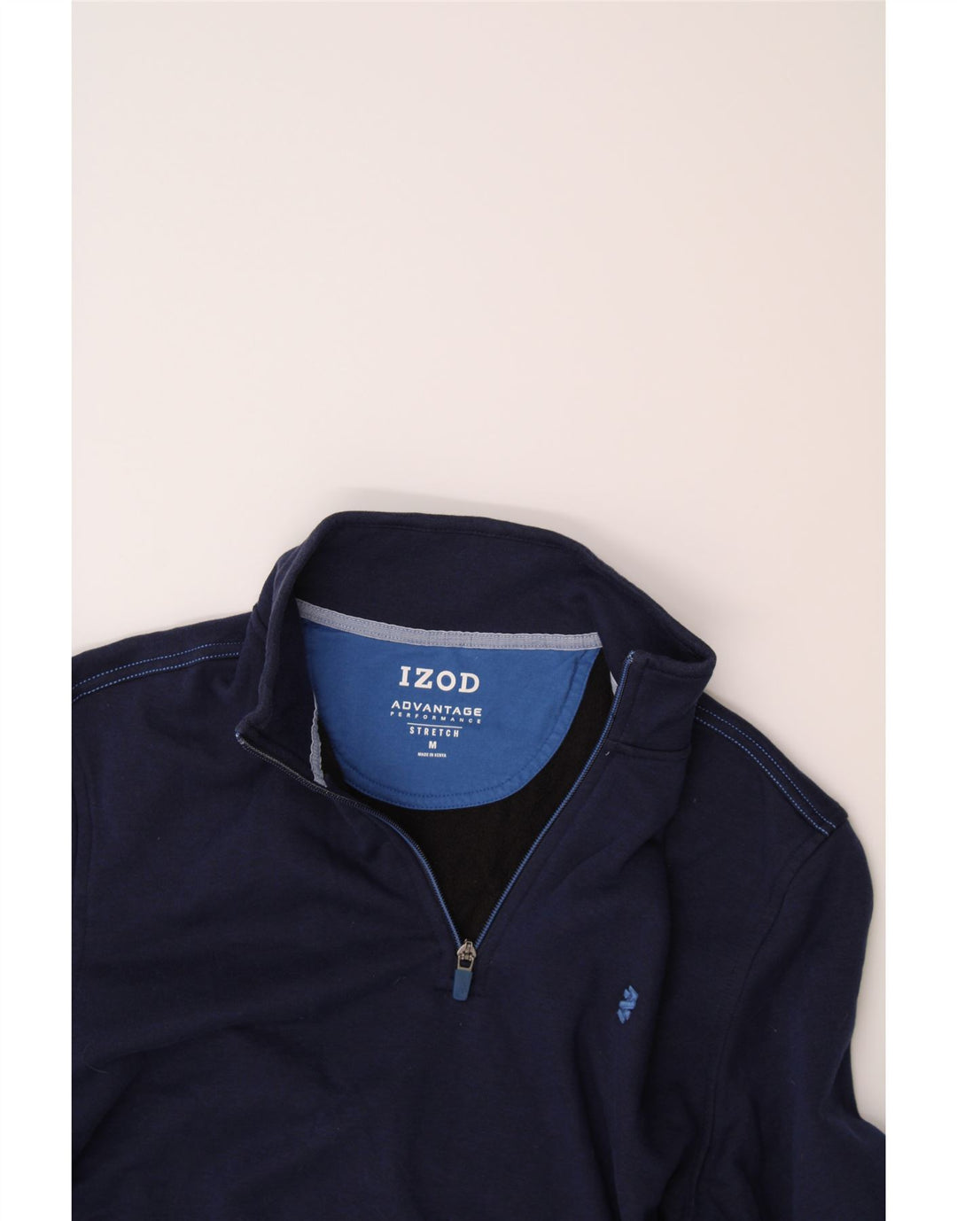 IZOD Mens Zip Neck Sweatshirt Jumper Medium Navy Blue Polyester Vintage Izod and Second-Hand Izod from Messina Hembry 