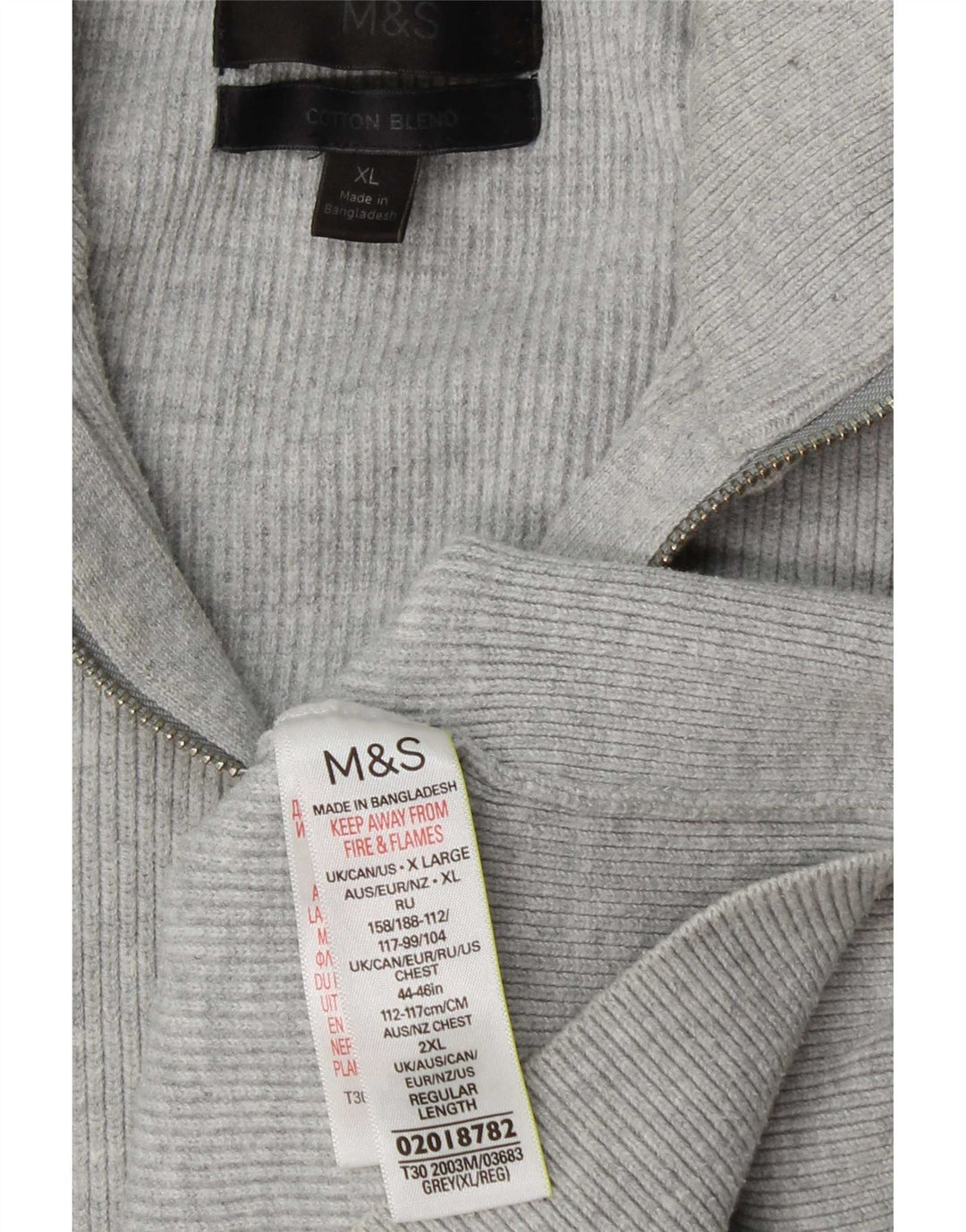 Мужской джемпер с воротником на молнии Marks & Spencer XL, серый полиэстер
