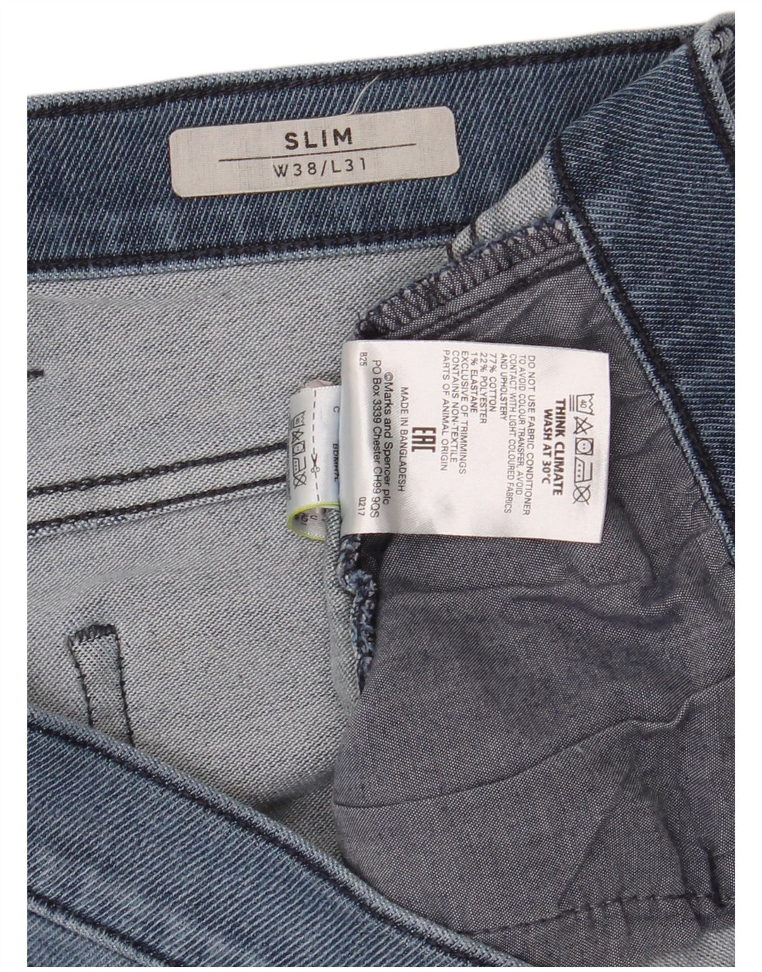 Мужские узкие джинсы Marks & Spencer W38 L31 синие, хлопок