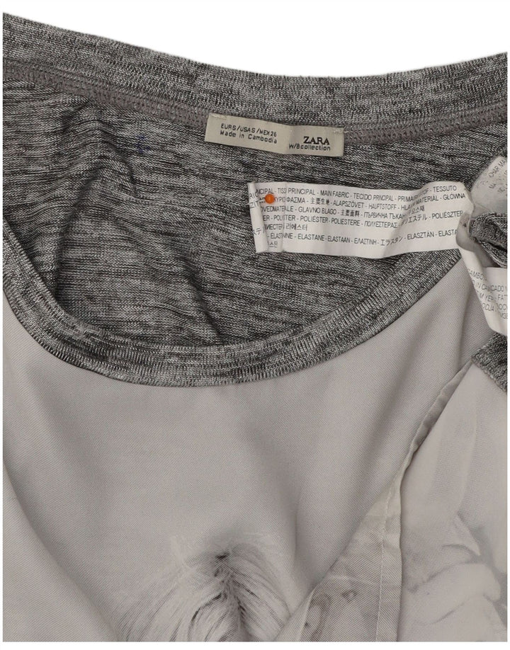 ZARA Womens Oversized Graphic Top Long Sleeve UK 10 Small Grey Colourblock