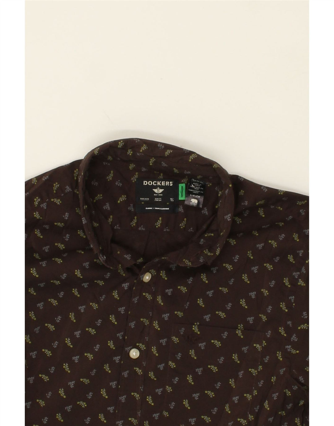DOCKERS Mens Shirt Small Brown Floral Cotton Vintage Dockers and Second-Hand Dockers from Messina Hembry 