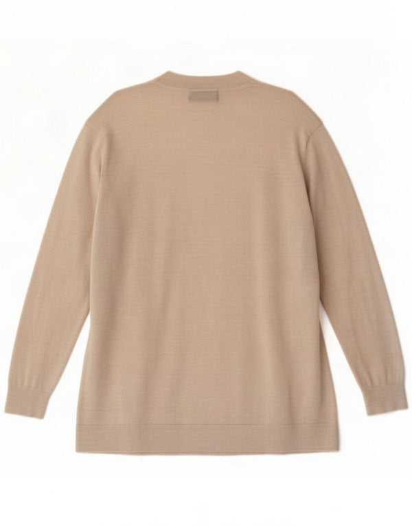 Marks & Spencer Womens Open Cardigan Sweater UK 14 Large Beige Merino Wool
