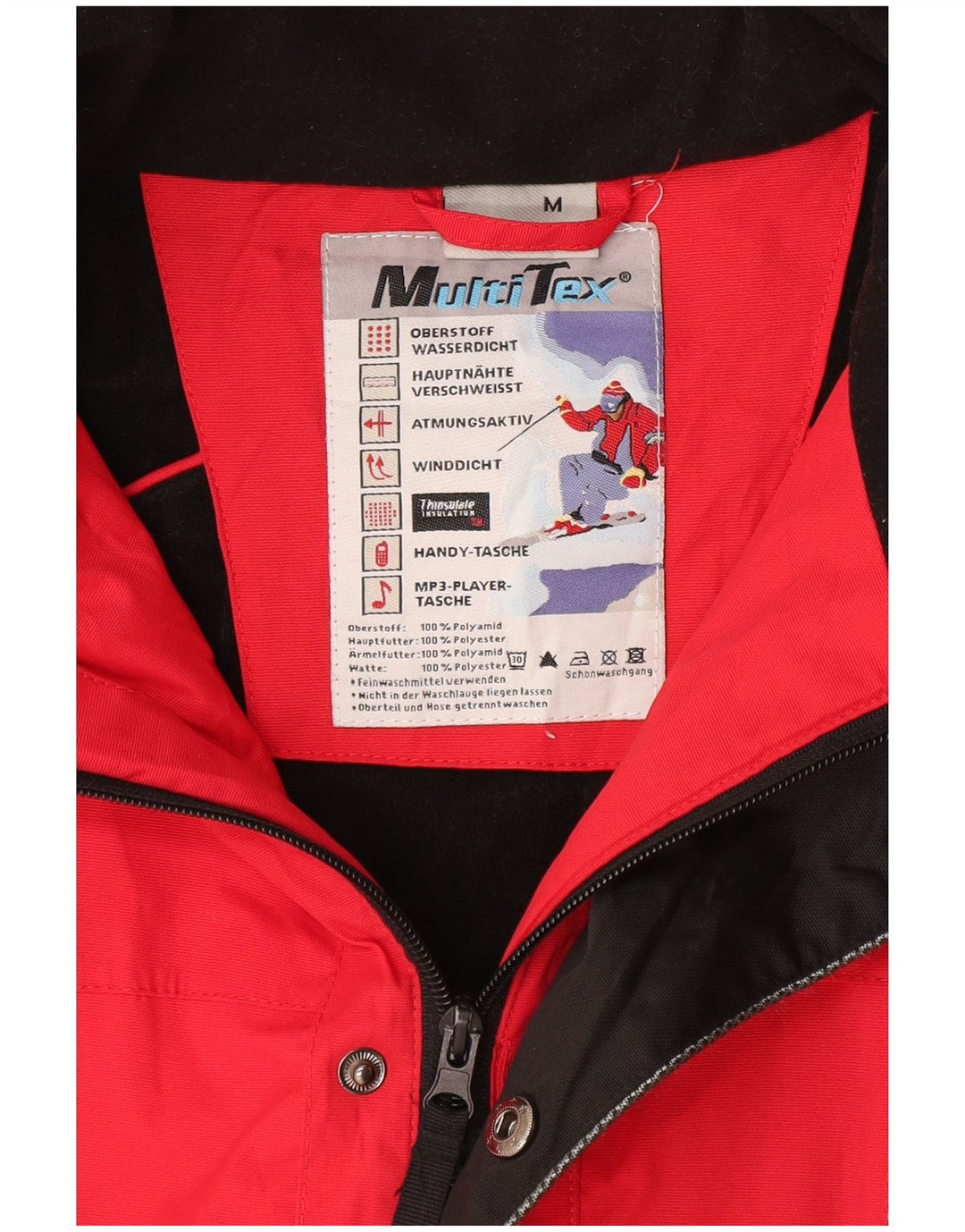 Мужская лыжная куртка VINTAGE с капюшоном UK 38, средний красный полиамид с цветными блоками