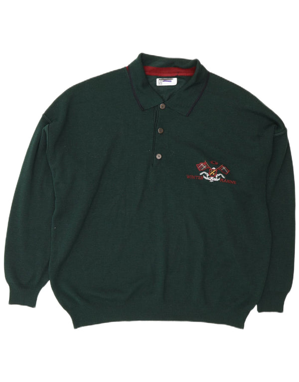 Винтажный мужской свитер с воротником-поло XL, зеленый