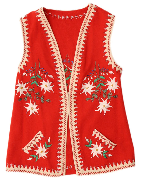 Винтажный женский кардиган без рукавов UK 12, средний красный цвет с цветочным принтом