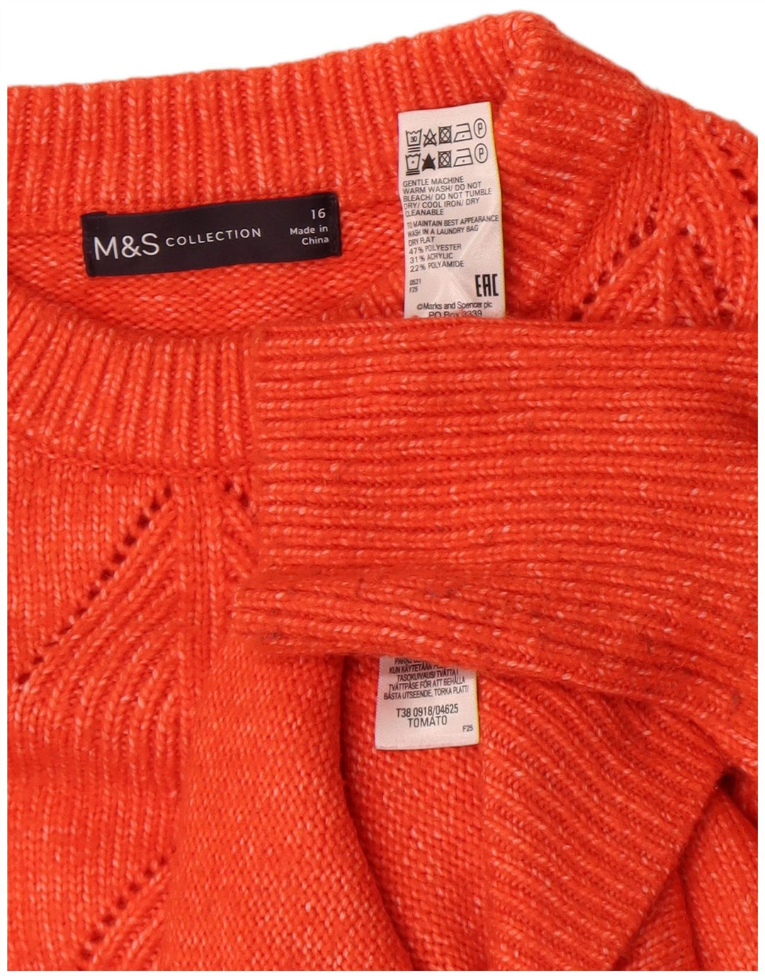 Женский джемпер с круглым вырезом Marks & Spencer, Великобритания 16, большой оранжевый