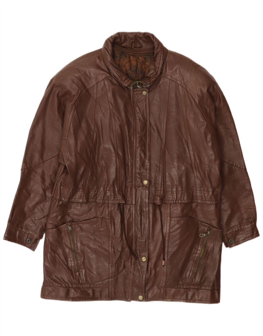 ВИНТАЖНОЕ Женское кожаное пальто UK 14, большое коричневое