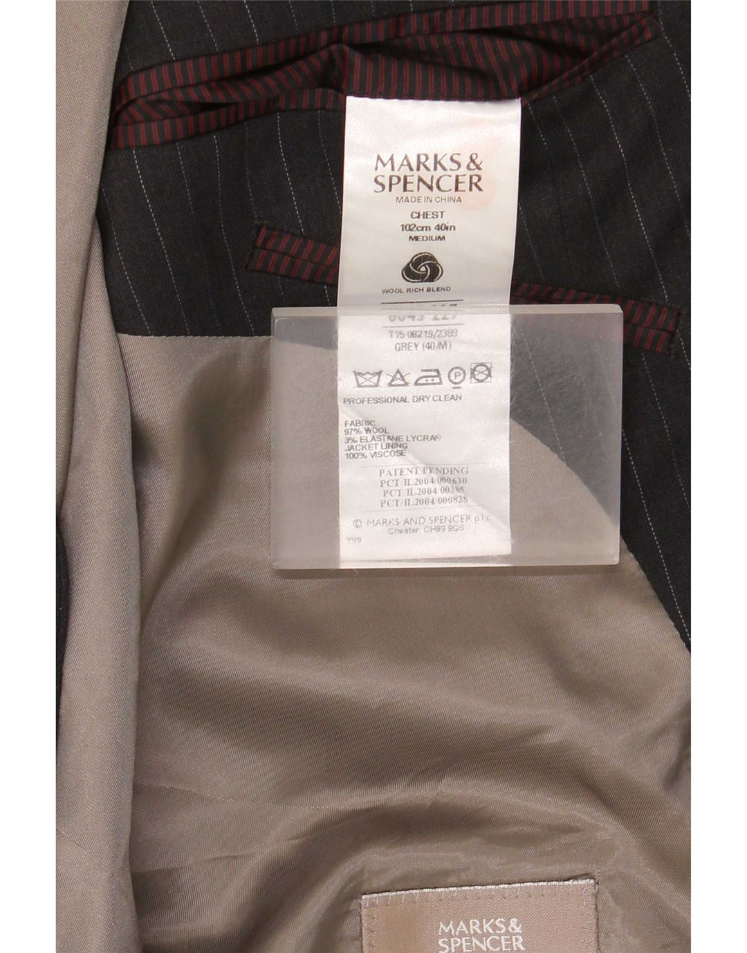 Мужской пиджак на двух пуговицах Marks & Spencer UK 40, средний серый в тонкую полоску