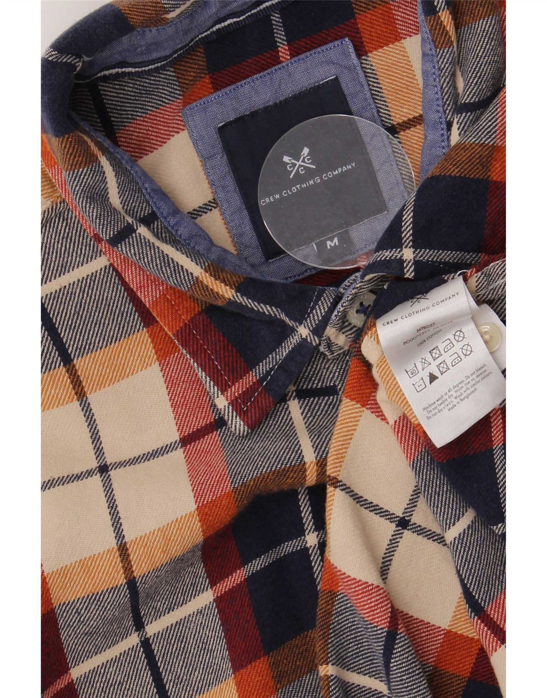 Crew Clothing Мужская фланелевая рубашка среднего размера, темно-синяя клетка, хлопок