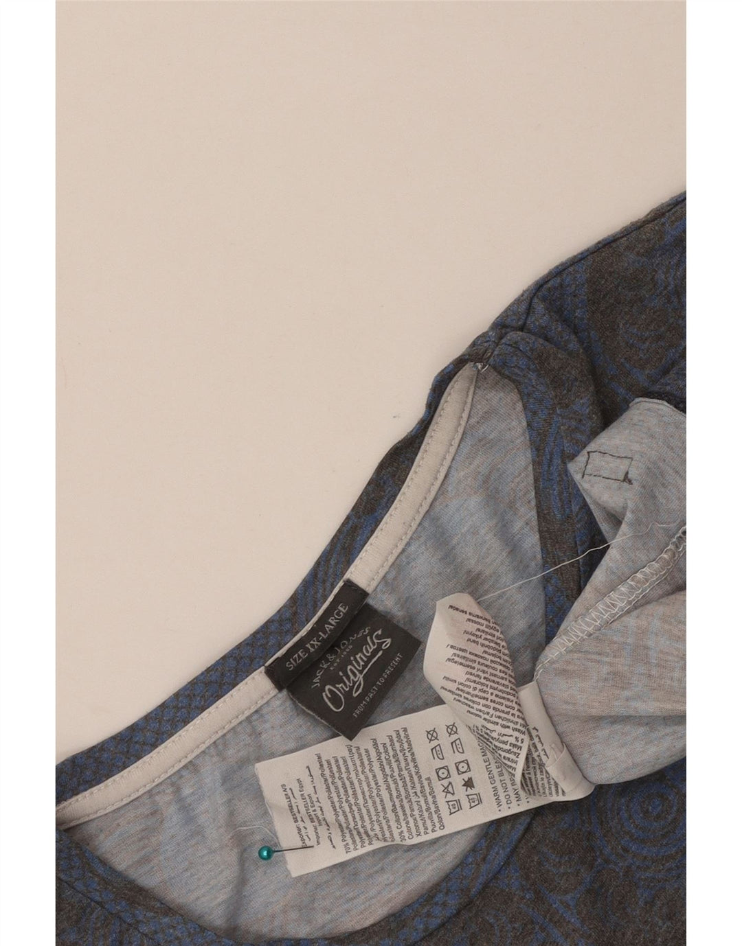 Мужская футболка с рисунком Jack & Jones Top 2XL, синяя, полиэстер с геометрическим рисунком
