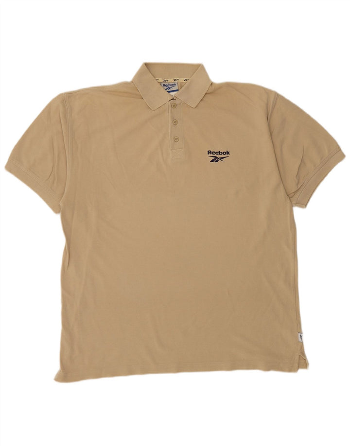 REEBOK Mens Polo Shirt Medium Beige Cotton