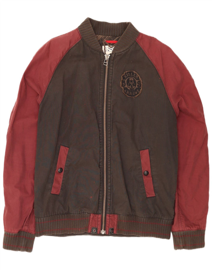 Мужская куртка-бомбер LEVI'S UK 40, большая коричневая, хлопок с цветными блоками