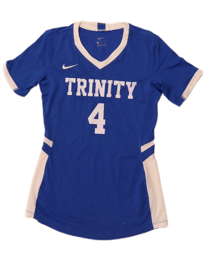 Женская футболка с рисунком NIKE Top UK 10, маленькая синяя, полиэстер с цветными блоками