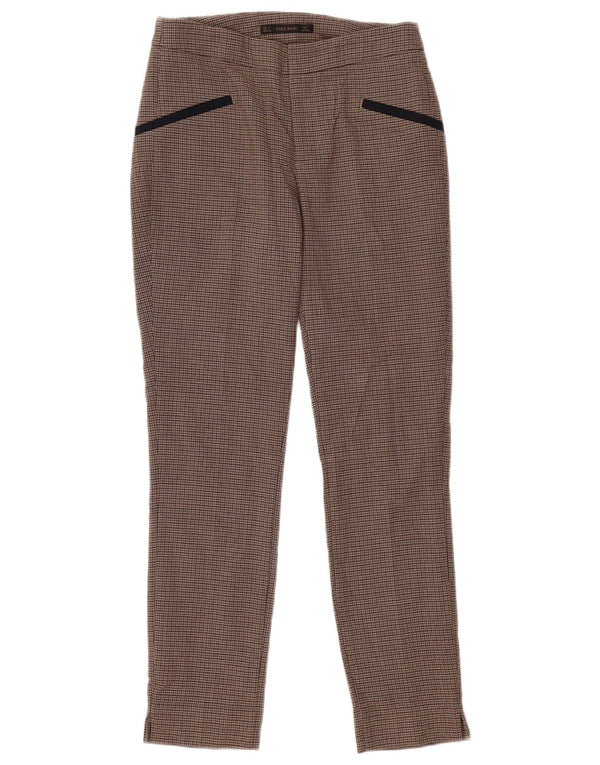 Женские узкие повседневные брюки Zara, маленькие W26 L28, коричневые в клетку