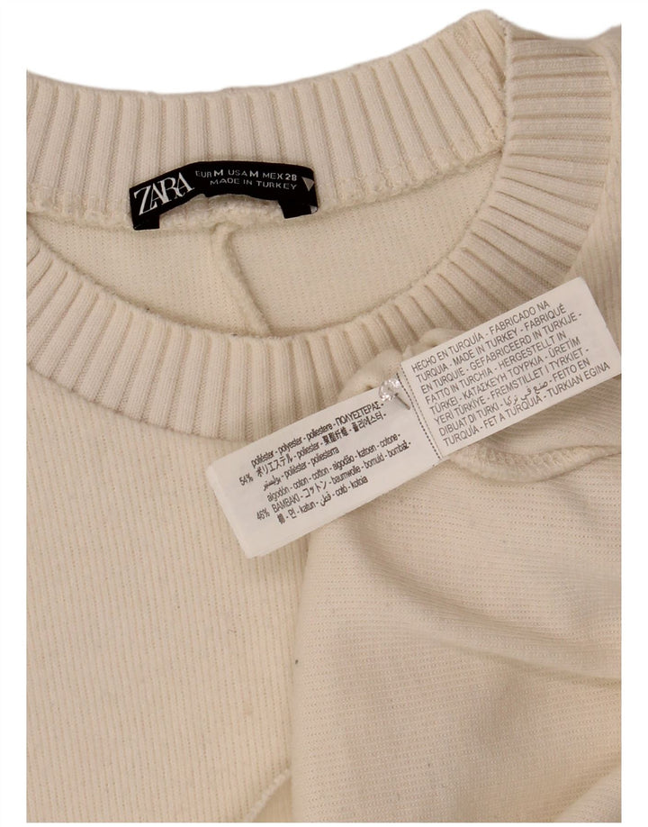 Женский укороченный джемпер с круглым вырезом Zara UK 14, средний белый полиэстер