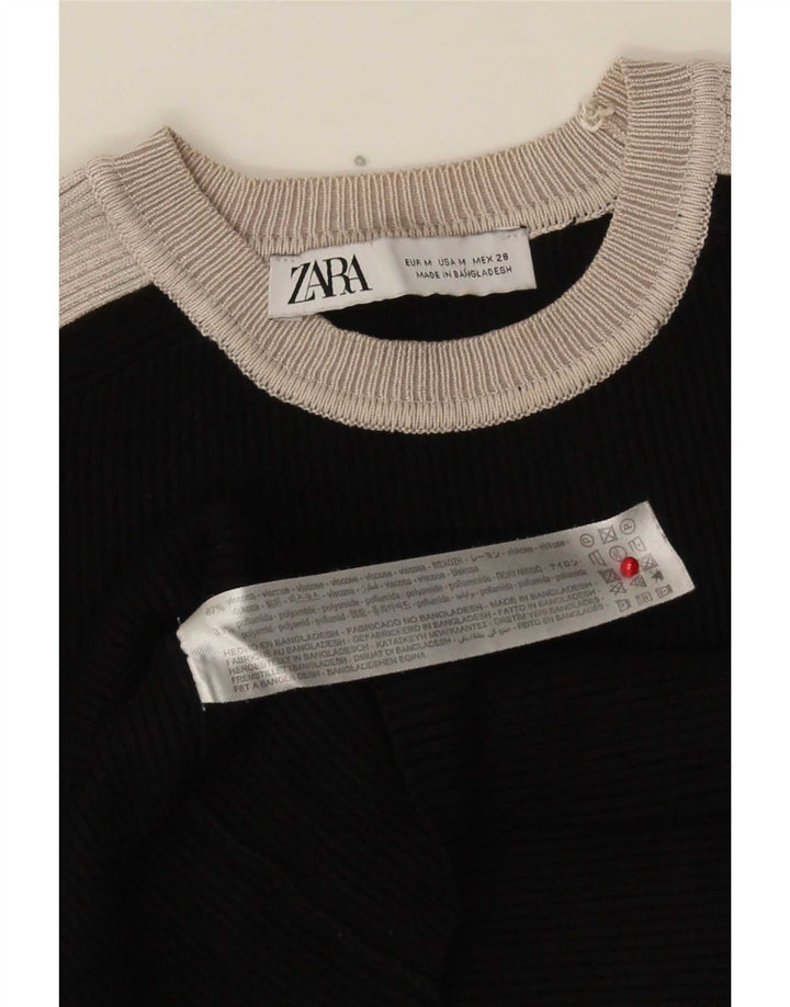Женская укороченная блузка с длинными рукавами Zara UK 12, средний черный цвет с цветными блоками
