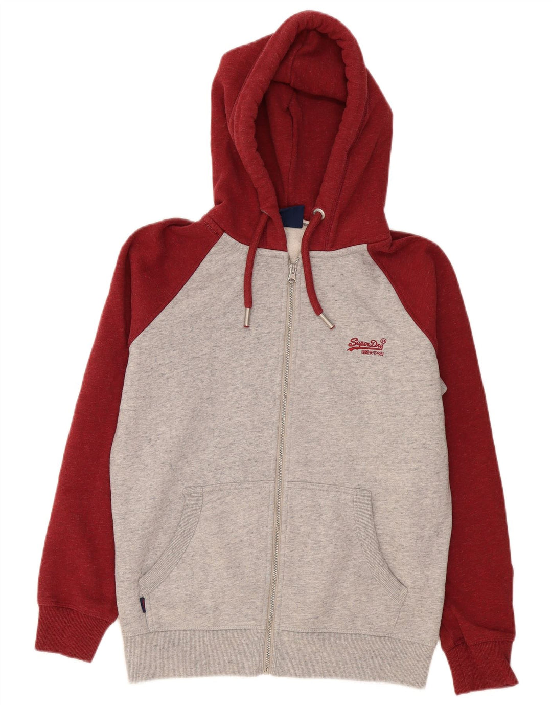 Мужской свитер с капюшоном на молнии Superdry среднего серого цвета, хлопок с цветными блоками