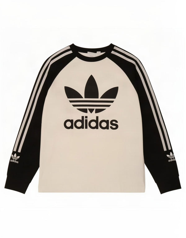 Adidas Футболка с рисунком для мальчиков с длинными рукавами 11–12 лет, белый хлопок с цветными блоками