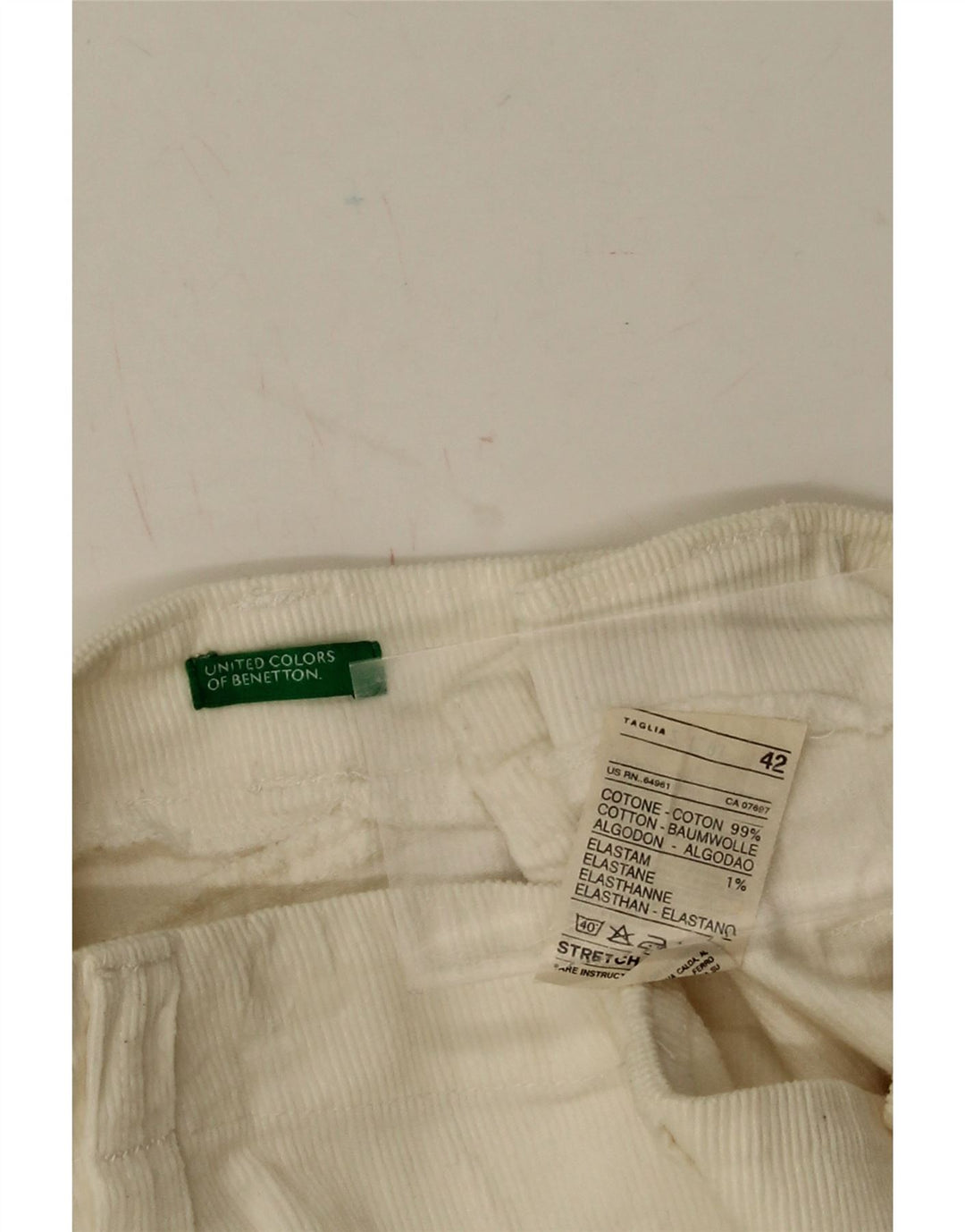 BENETTON Womens Corduroy Skirt IT 42 Medium W30 White Cotton
