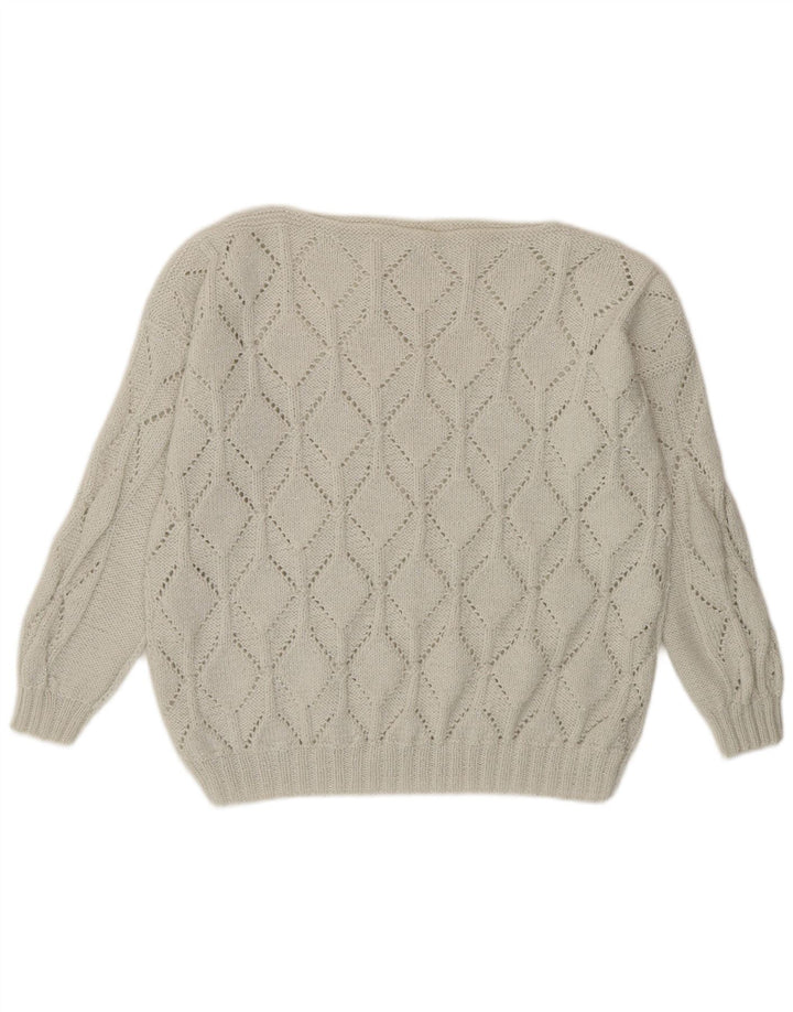 ВИНТАЖНЫЙ женский джемпер с вырезом «лодочка», Великобритания, 18 XL, Off White