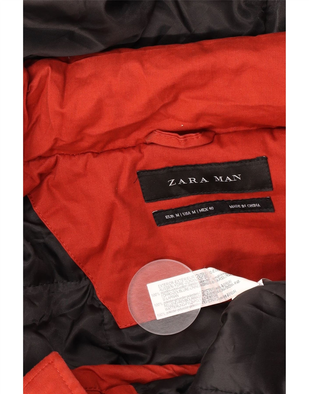 Мужская парка Zara UK 38, средний красный хлопок, с капюшоном