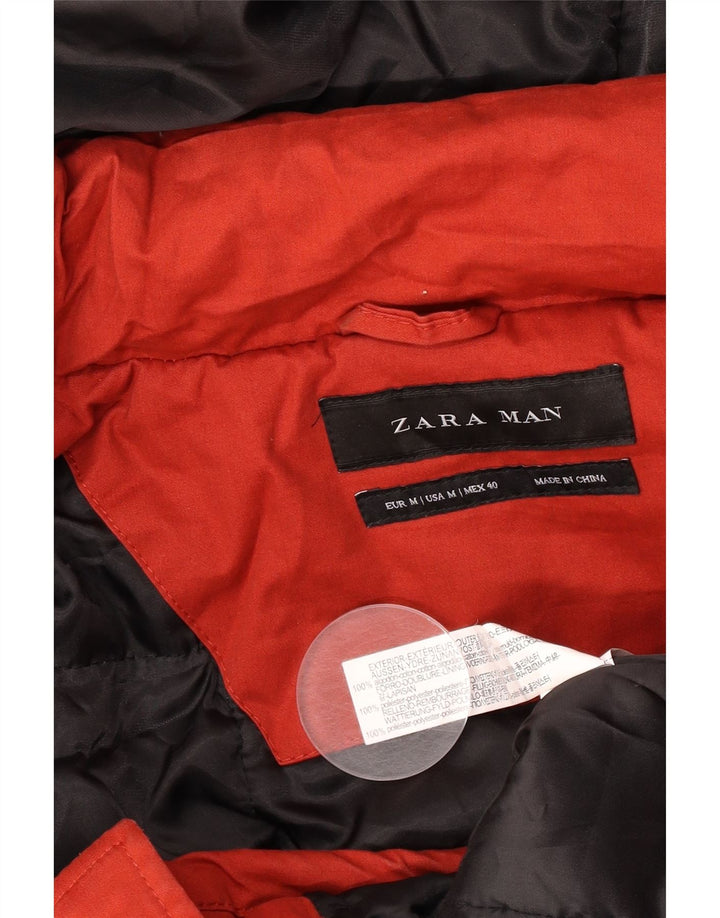 Мужская парка Zara UK 38, средний красный хлопок, с капюшоном