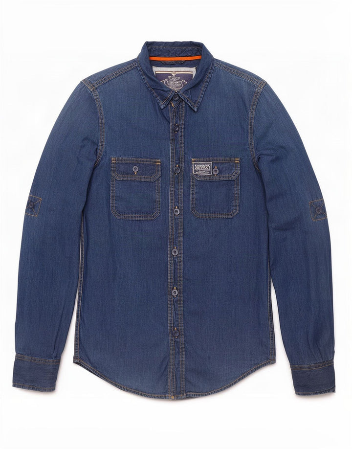 Мужская джинсовая рубашка Superdry, маленькая синяя, хлопок