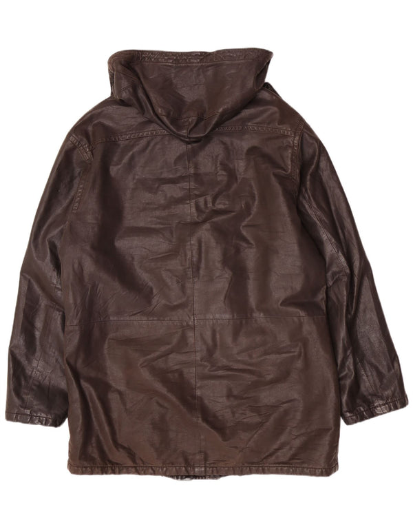 Винтажное мужское кожаное пальто с капюшоном UK 42 XL Коричневое