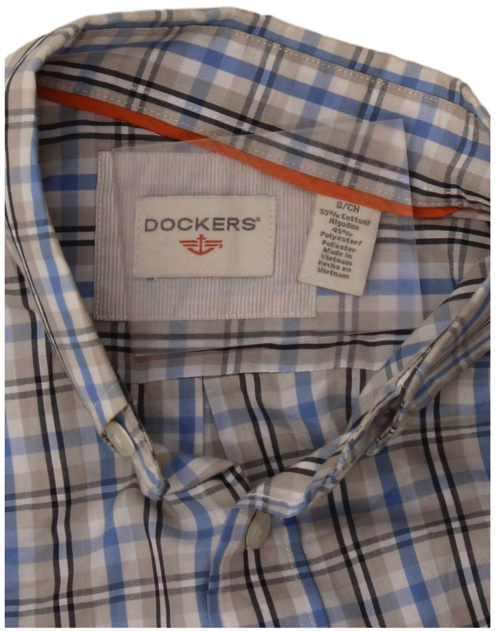 DOCKERS Мужская рубашка с коротким рукавом, маленькая синяя клетка, хлопок