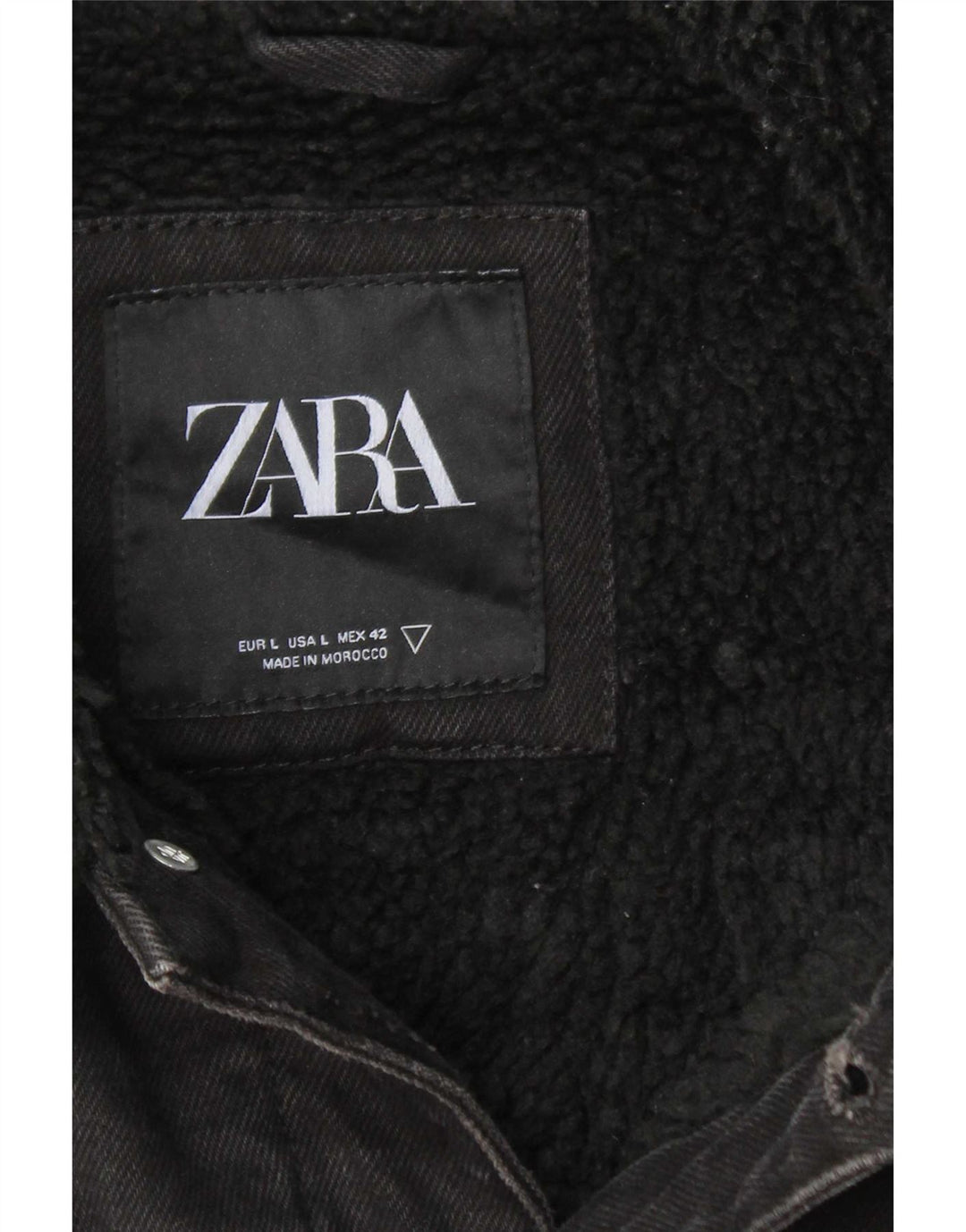 Мужская джинсовая куртка шерпа Zara UK 40, большая, черная, полиэстер