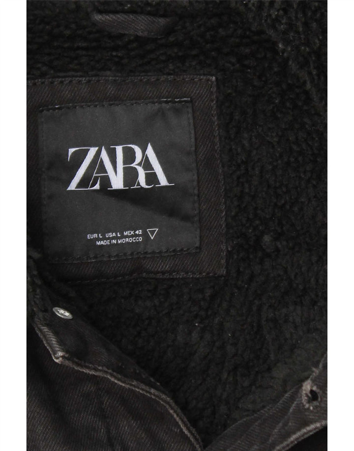Мужская джинсовая куртка шерпа Zara UK 40, большая, черная, полиэстер