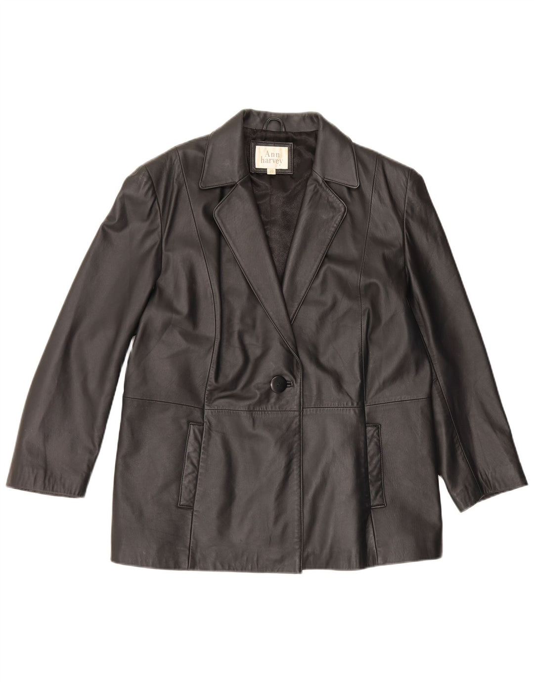 Женский кожаный пиджак на 1 пуговице Ann Harvey UK 20 2XL, черный