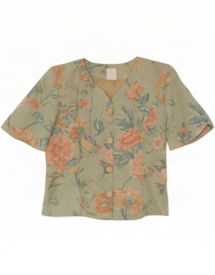 Женский пиджак Clover с короткими рукавами и 3 пуговицами, Великобритания 12, средний зеленый цветочный принт