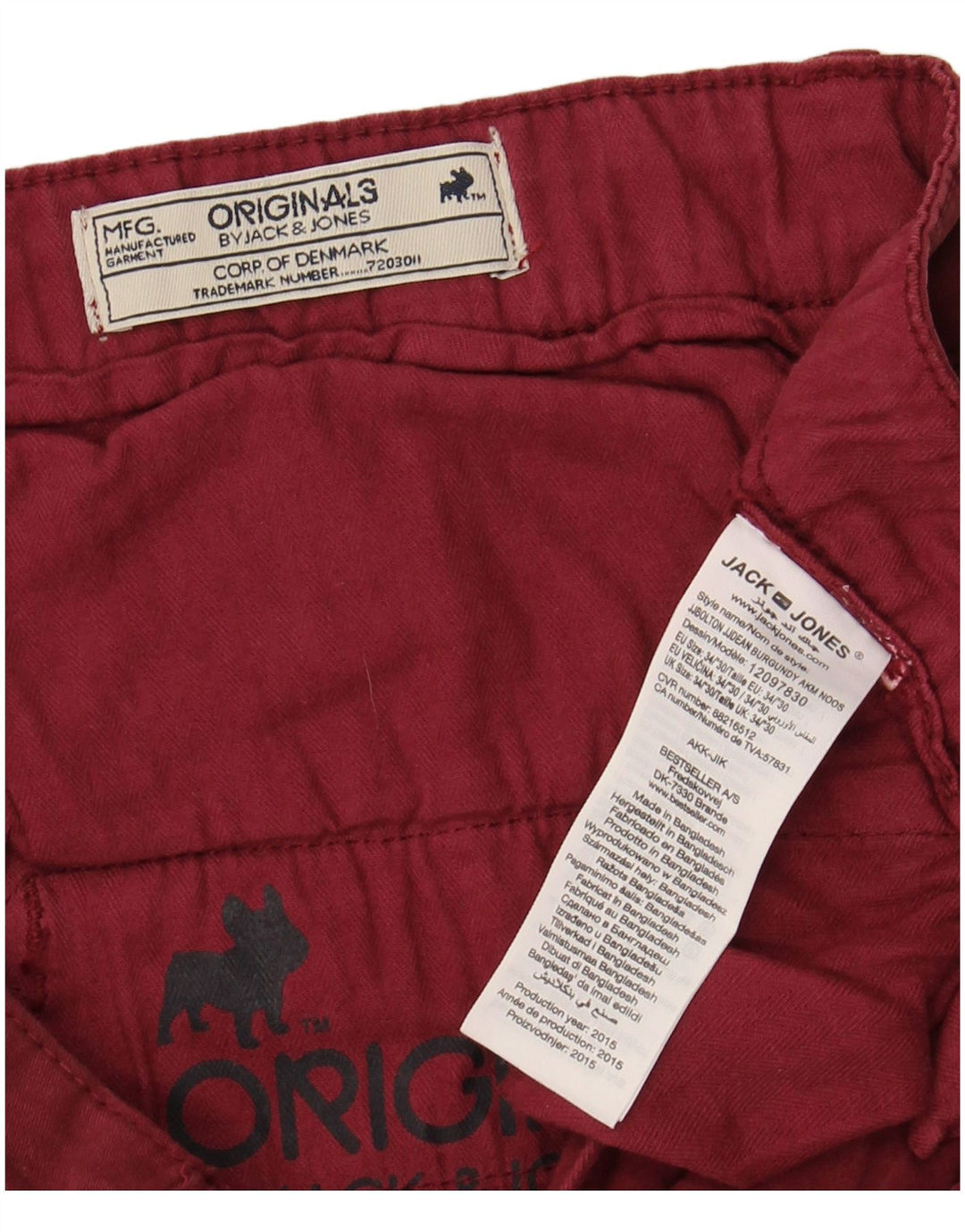 JACK & JONES Мужские брюки чинос приталенного кроя W34 L30 Темно-бордовый хлопок