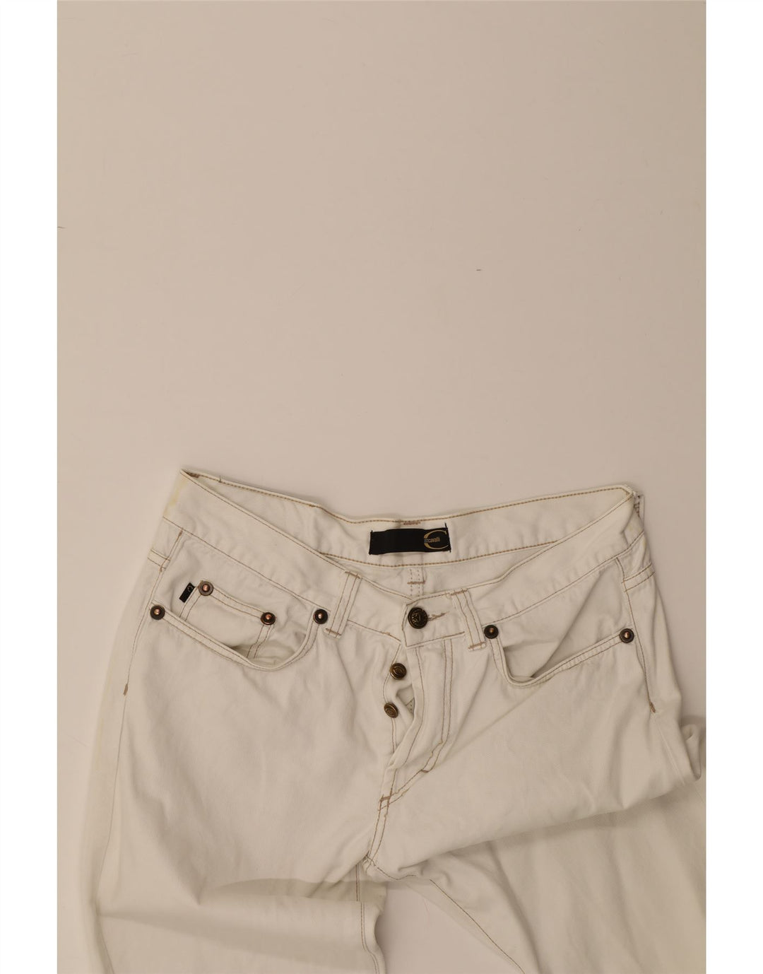 JUST CAVALLI Mens Slim Casual Trousers W34 L29  White Vintage Just Cavalli and Second-Hand Just Cavalli from Messina Hembry 